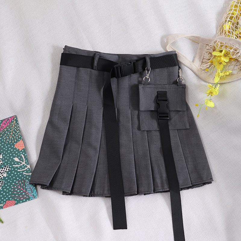 Women Streetwear Tooling Half-Length Pleated Skirt Safari Black Short Skirt Fashion High Waist Harajuku Women Skirts