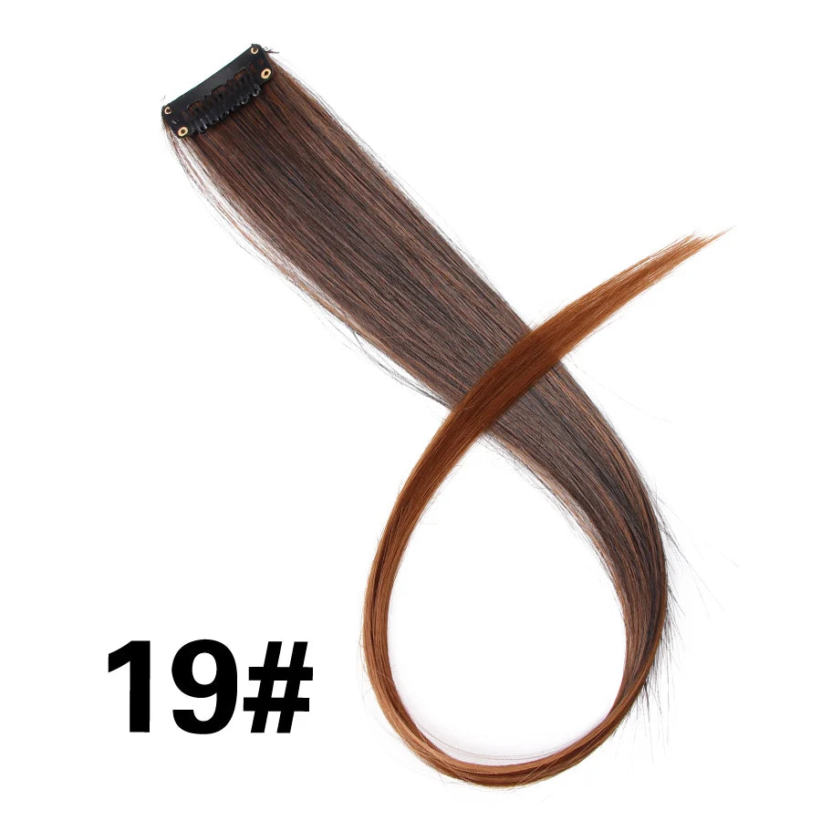 Party Hair Extensions Body Wave Ombre Hairpiece Synthetic Fiber Straight Strands Hair on Hairpins Rainbow Blend in Your Hair