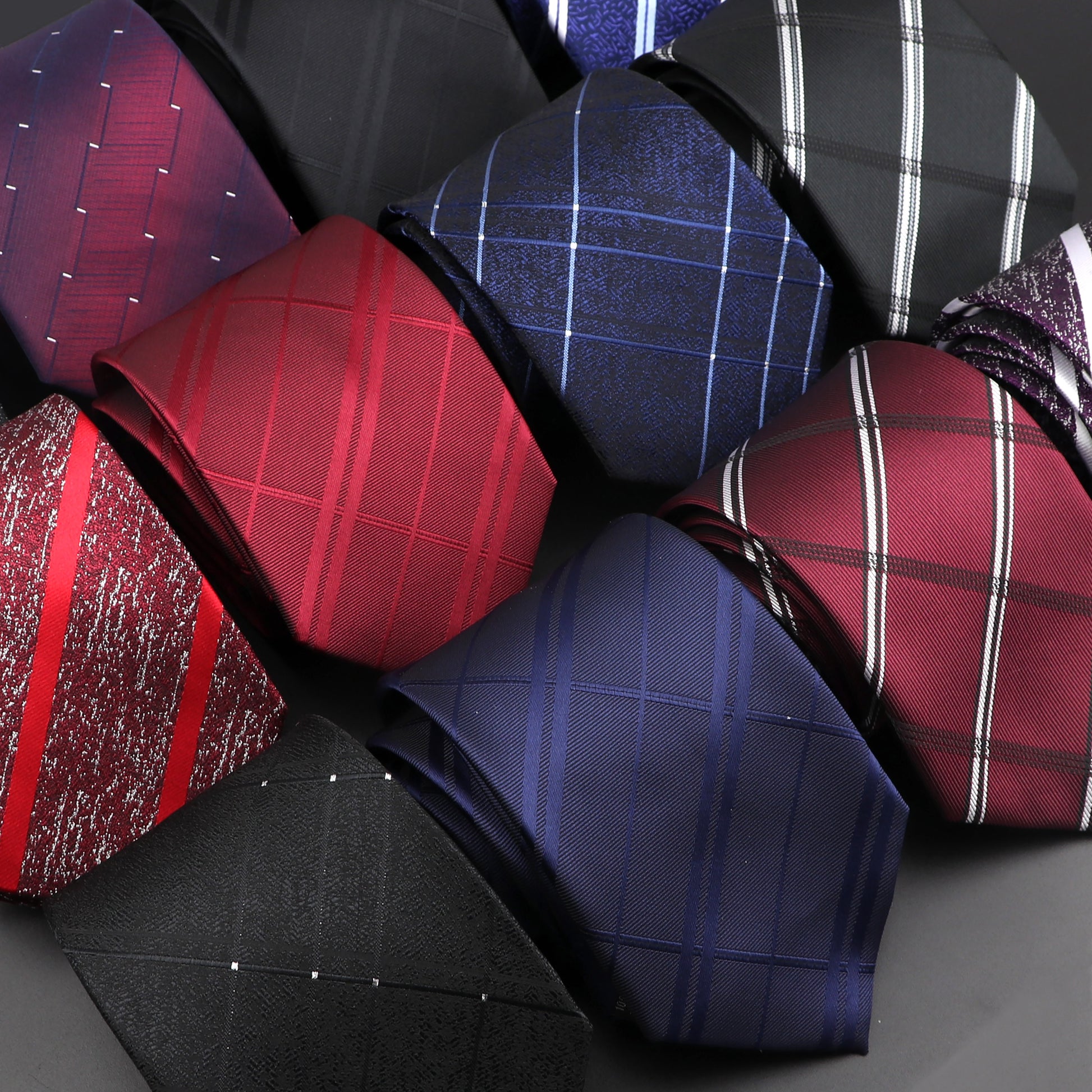 Men's Fashion Neckties Classic Stripe Red Navy Blue Business Formal Wedding Ties Jacquard Woven Solid Tie Polka Dots Neck Ties