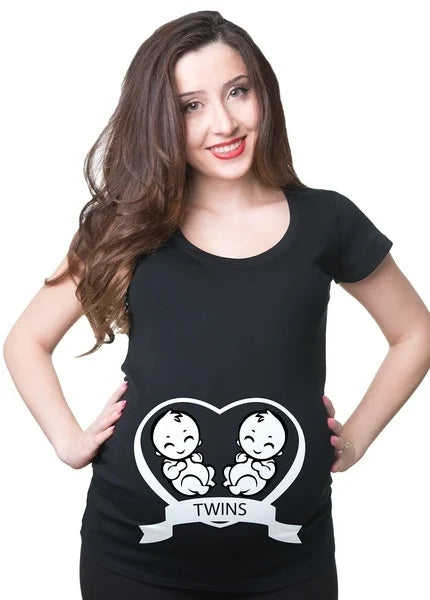 2021 Funny Maternity T-Shirt Cute Comfortable Pregnancy T-Shirt Twins Pregnancy T-Shirt Summer Short Sleeve Tee Shirts Drop Ship