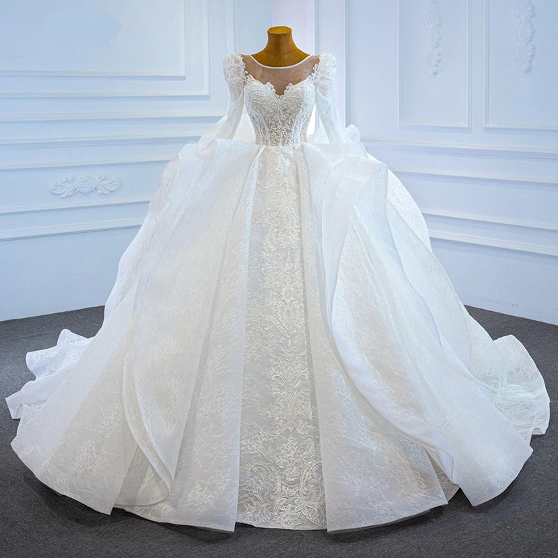 Elegant Long Sleeve Lace Vestidos De Novia Beaded Casual Dresses Formal Bling Dress Abiti Da Sposa Wedding Dresses - My Store