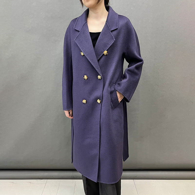 Luxury Custom Double Breasted Cashmere Coat Water Ripple Long Wool Coats Women