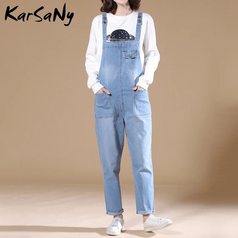KarSaNy Denim Overalls Jeans Women Jumpsuit Mom Denim Jeans Woman Casual Blue Jean Overalls for Women Elegant Autumn