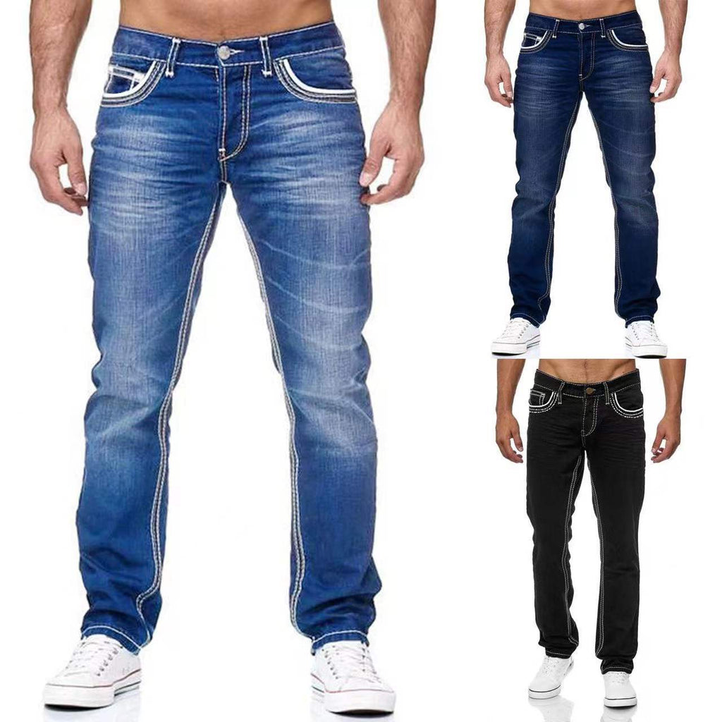 Straight Jeans Men Washed No Hole Jean Spring Summer Boyfriend Jeans Streetwear Loose Casual Designer Long Denim Pants Trousers