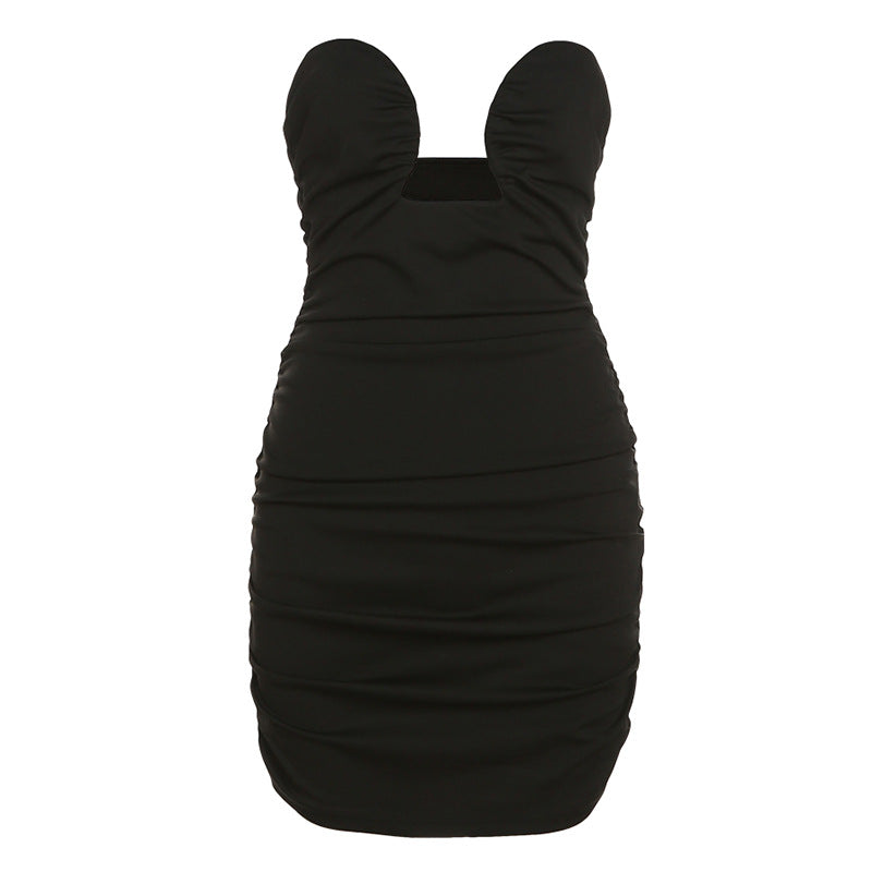 New Fahion Dresses Women Hollow Out Backless Sleeveless Pleated Sexy Midi Girls' Dresses Bodycon Dress