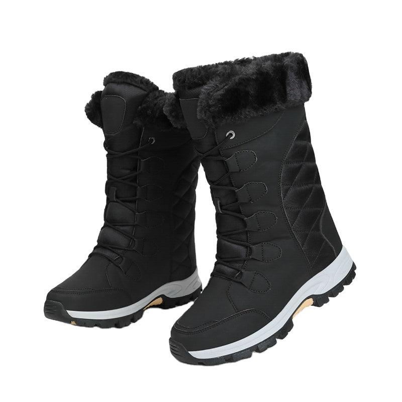 Women Snow Boots Fur Ankle Boot Female Bowtie Warmer Plush Suede Rubber Flat Slip on Fashion Platform Winter Boots Women