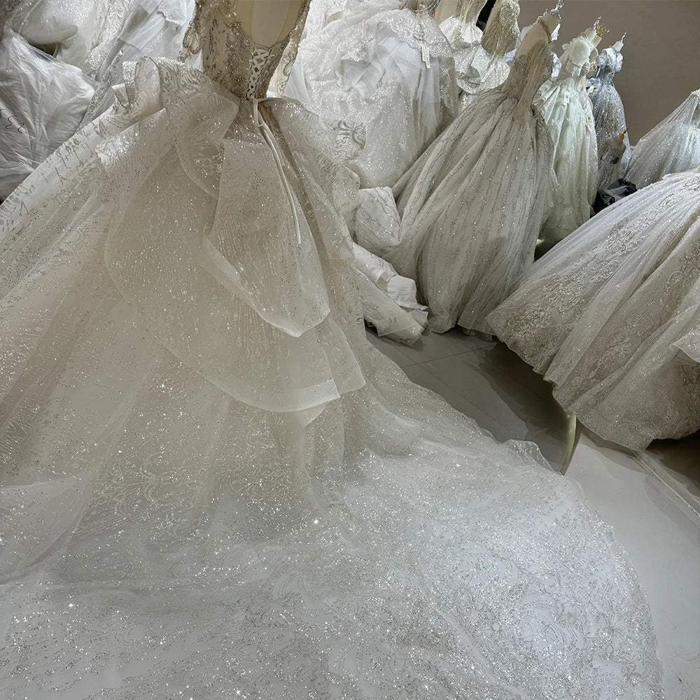 Crystal Bead Long Cathedral Train Wedding Dresses Gowns Luxury Bridal Ball Gowns Wedding Dress Dw0010 - My Store