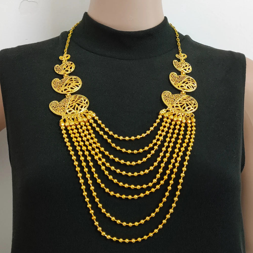 Dubai African Gold Color Jewelry Sets for Women Indian Jewelery Nigerian Necklace Ring Earring Wedding Accessories