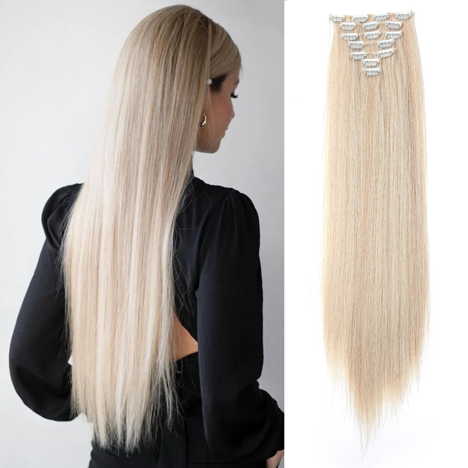Two-Color Gradient Clip Hair Extension 24" Synthetic Wig Band Clip Clip in Hair Extensions