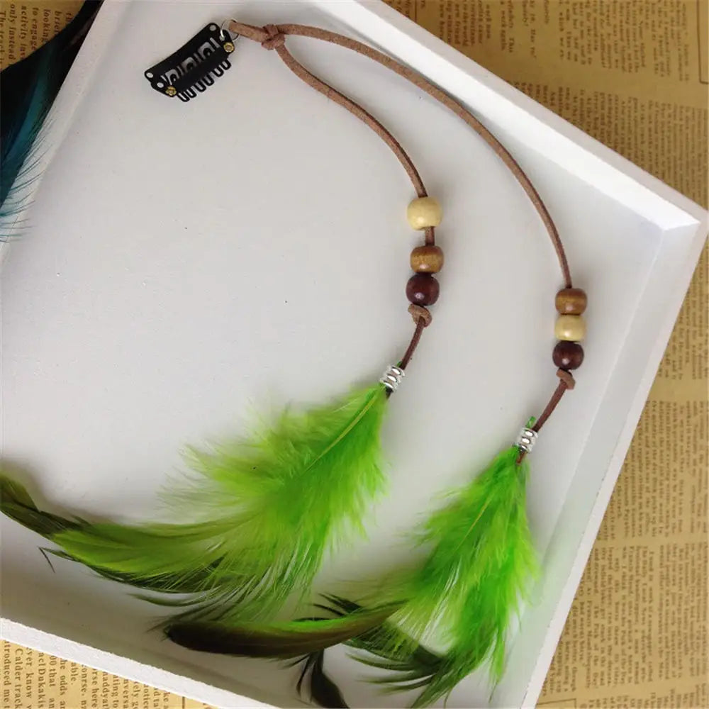 Bohemian Feather Headband Scrunchies Tribal  Hair Bands Women Girl Hippie Weaving Hair Accessories Hair Clip Hair Rope Headwear