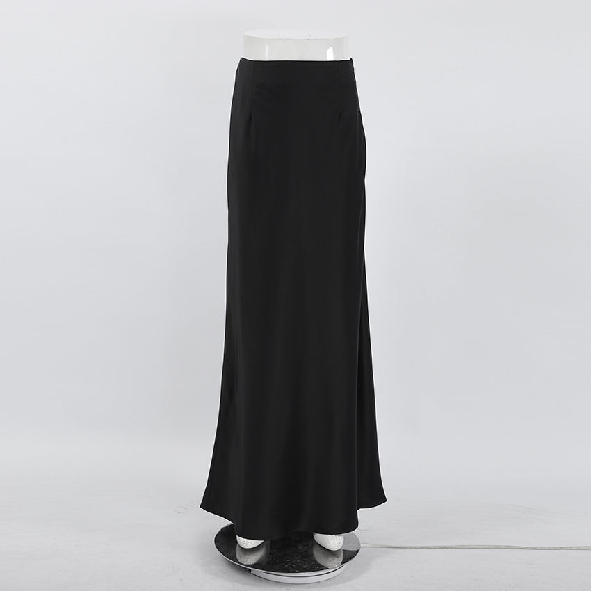 OOTN Fashion Slim High Waist Skirts Women Female Solid Office Long Skirt Spring Summer Elegant Satin Black Trumpet Skirts