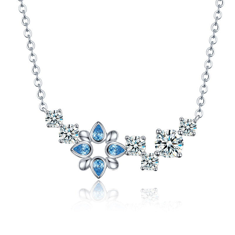 Wholesale Blue Cubic Zircon S925 Sterling Silver 925 Jewellery Snowflake High Quality Necklace Jewelry Set