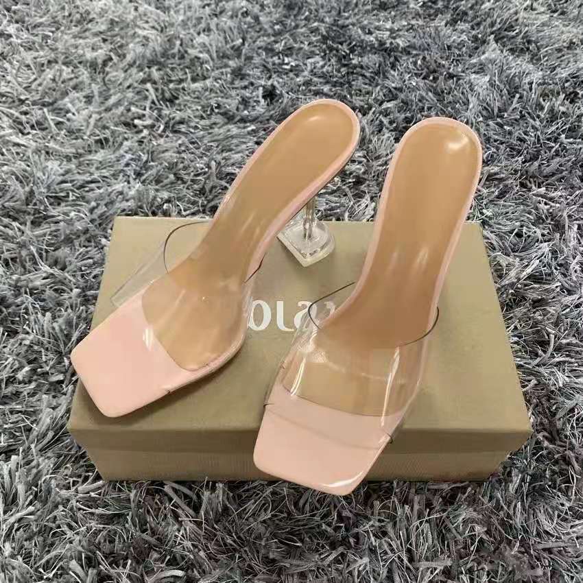 Summer Chaussures Femme New Pumps Crystal Womens Shoes Square Toe Slipper Women Casual Shoes High Heel Slippers