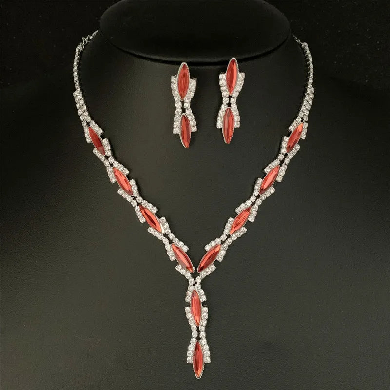 Sexy Wave Bridal Choker Jewelry Set Silver Plated Rhinestone Crystal Necklace Earrings Women Wedding Jewerlry Set