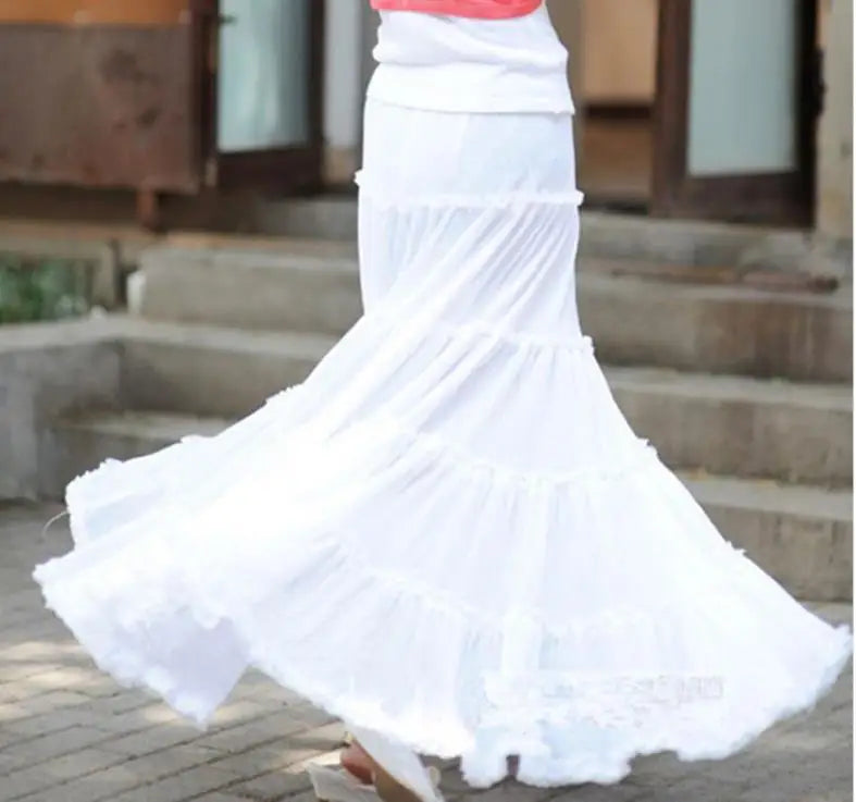 New Summer Women Skirt Linen Cotton Vintage Long Skirts Elastic Waist Boho Maxi Skirts