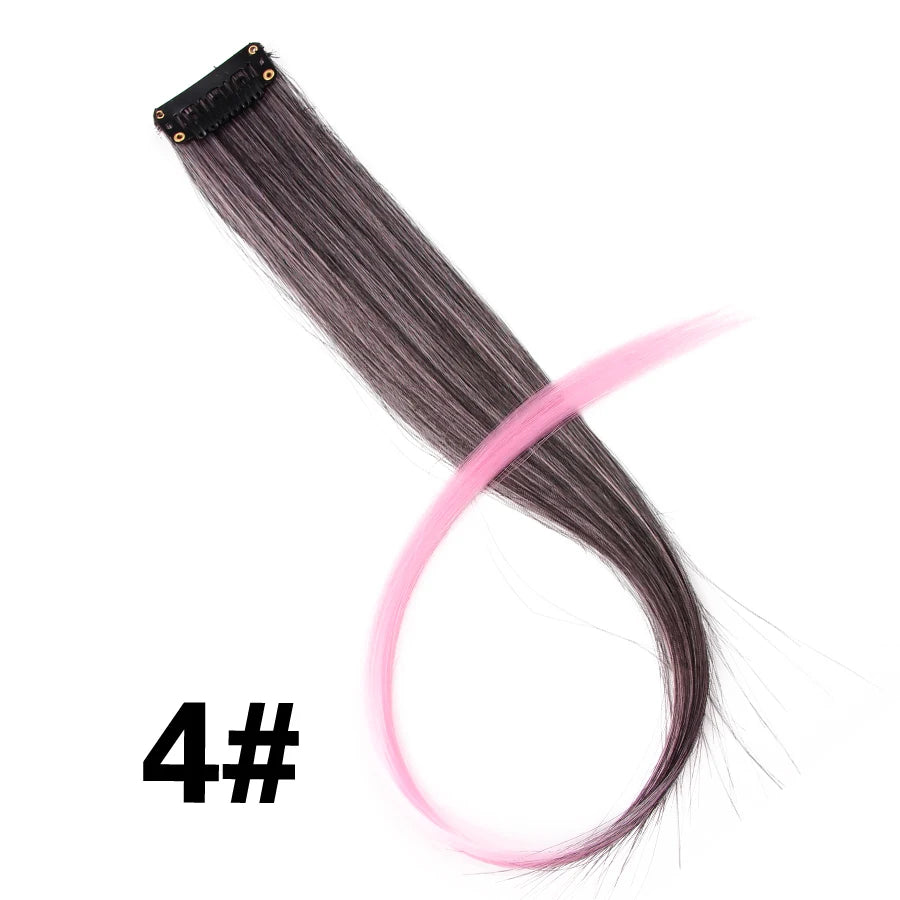 Party Hair Extensions Body Wave Ombre Hairpiece Synthetic Fiber Straight Strands Hair on Hairpins Rainbow Blend in Your Hair