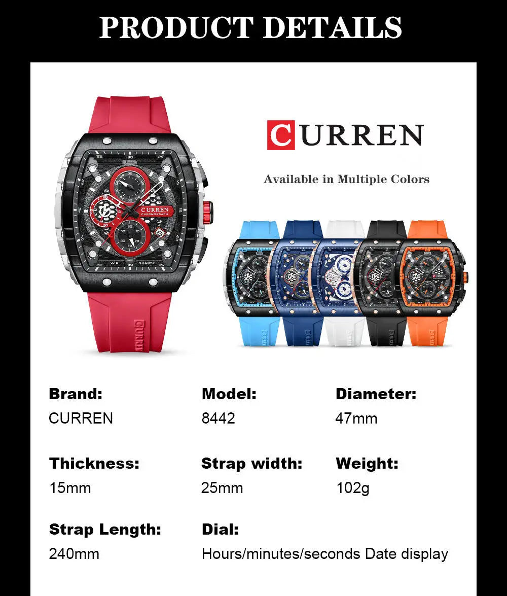 CURREN 8442 Men's Watches  Brand Waterproof Sport Wrist Watch Chronograph Men Quartz Watches Relogio Masculino