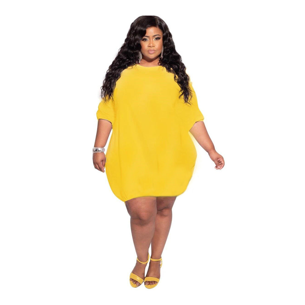 Plus Size Women's Dresses Solid Color Lady Bubble Dress Ladies Plus Size Dresses