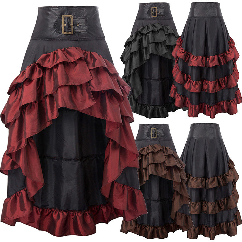 Victorian Asymmetrical Ruffled Trim Gothic Long Skirts Women Corset Skirt Vintage Steampunk Showgirl Party Dress Skirts