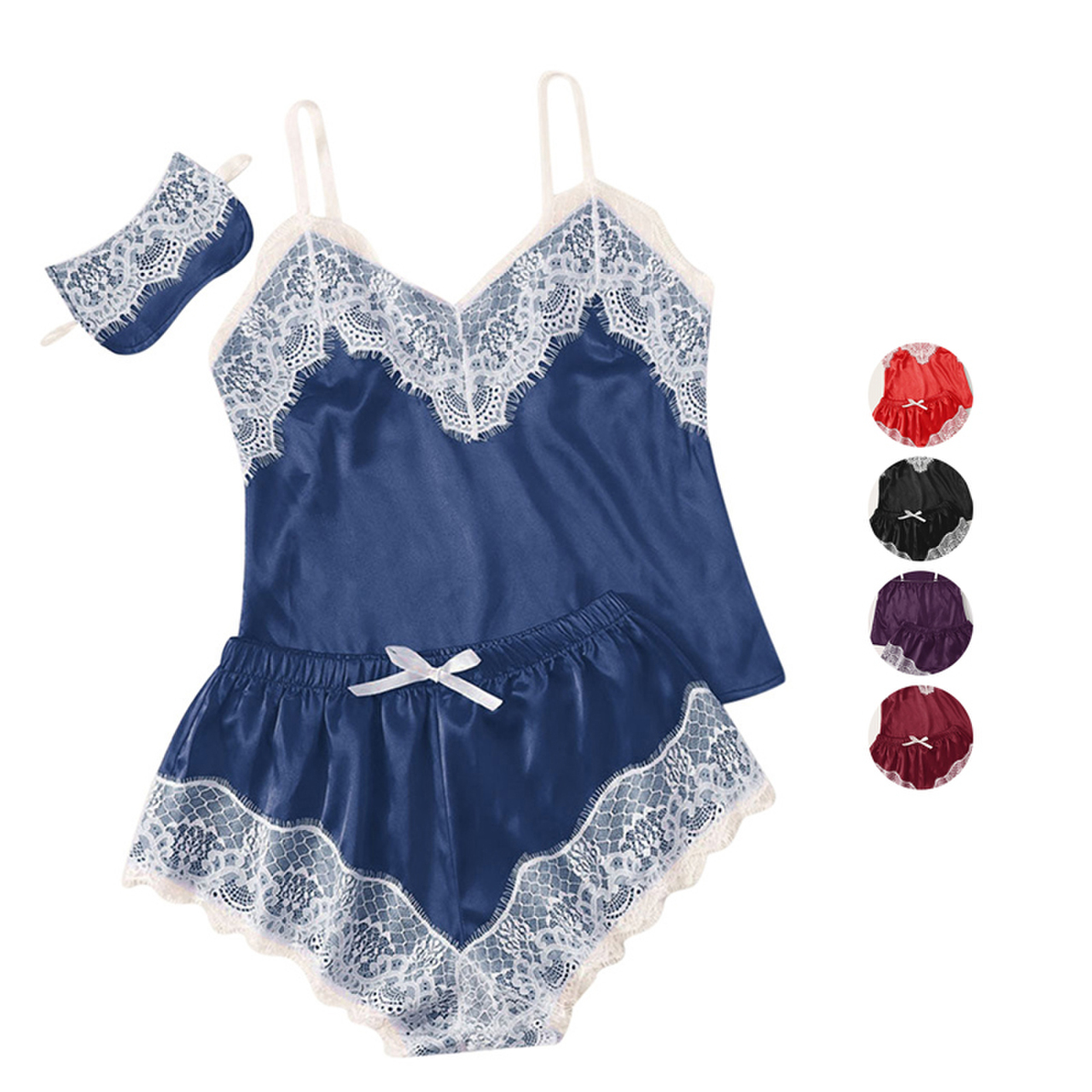 Womens Sets Sexy Lingerie Sleepwear Pajama  Satin Pajamas Cami Shorts Pajamas Set Nightwear