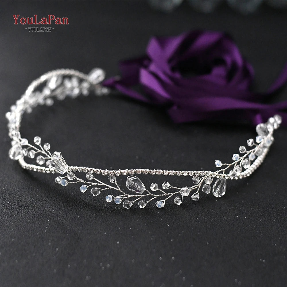 YouLaPan Crystal Belt for Wedding Dress Belt Ivory Flower Wedding Dress Sash Belt Silver Belts for Women Waist Band SH93
