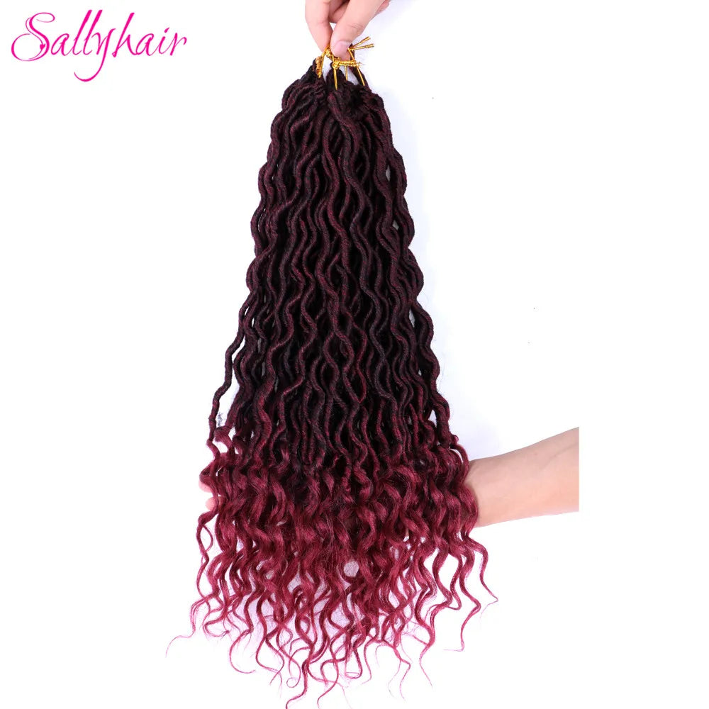 Sallyhair 24 Strands/Pack Faux Locs Curly Crochet Braids Hair Extension 20inch Synthetic Ombre Braiding Hair Purple Loose End