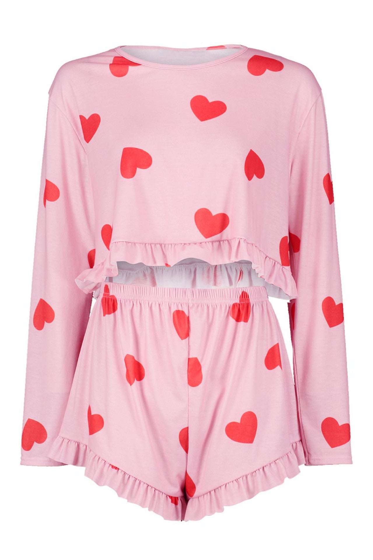 Ibeauty Fancy Cotton Pajama Set Full Sleeves Pajama Short Woman Heart Printed Custom Pajamas for Women
