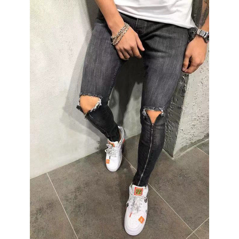 Wholesale Trendy Jeans for Men Stretch Distressed  Skinny  Casual Pant Men Jeaans Mid Waist Baggy Destroyed Ripped Jeans Men