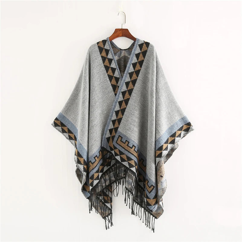 Indian Style Fashion Geometric Tassel Pashmina Poncho and Capes Coat Women Scarfs Autumn Winter Warm Shawl Cachemire Scarves