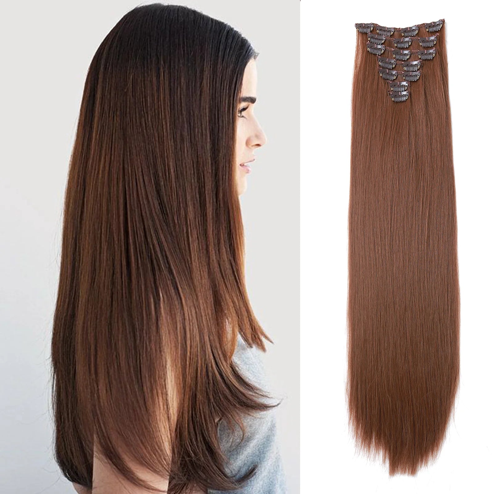 Two-Color Gradient Clip Hair Extension 24" Synthetic Wig Band Clip Clip in Hair Extensions