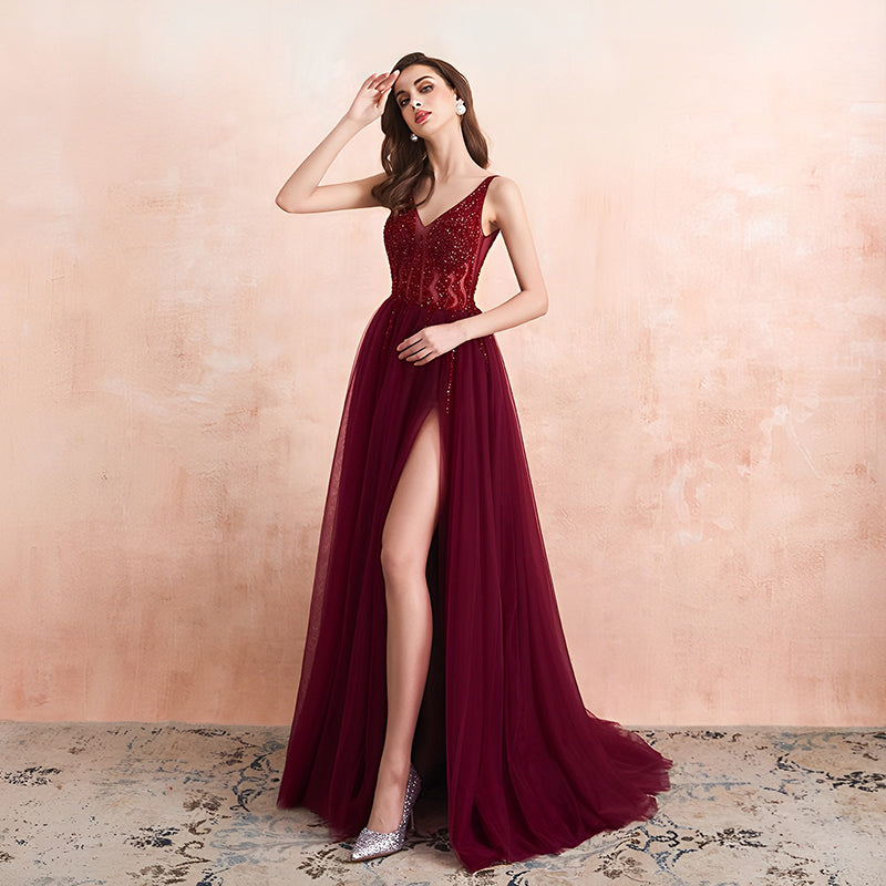 Sleeveless Red Bridesmaid Dress Lace Romantic Bridesmaids Sexy Fashion Wedding Dresses for Bridesmaid - My Store