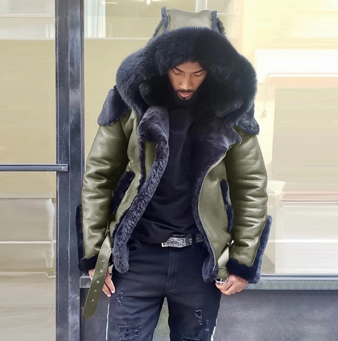Men's  Winter Men  Shearling Skin Leather Coat Warm Leather Coats