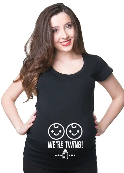 2021 Funny Maternity T-Shirt Cute Comfortable Pregnancy T-Shirt Twins Pregnancy T-Shirt Summer Short Sleeve Tee Shirts Drop Ship