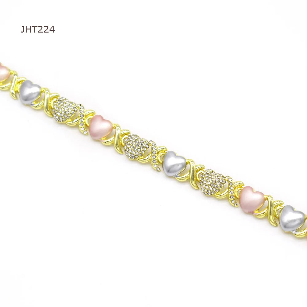 JHT224 High Quality 18K Gold Three Color Rhinestone Jewelry Set XOXO Jewelry Set Women's Jewelry Set