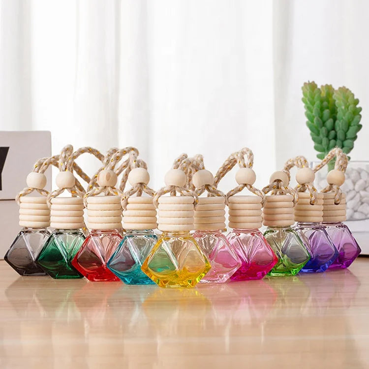 6ml Mini Pocket Glass Perfume Bottle Colorful Rhombus Shape Perfume Diffuser Glass Bottle Empty Bottle Car Hanging Decoration