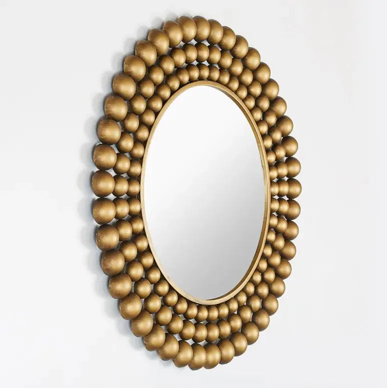 70*70cm Round Iron Design Vintage Decorative Wall Decor Mirror for Living Dining Room Bathroom Round Beads Edge Mirrors