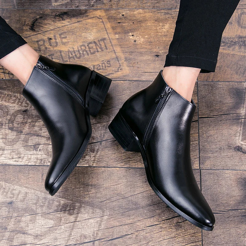 New Italian Genuine Leather Men Boots Business Winter / Spring Zipper / Lace-Up British High Boot Mens Cowhide Pointy Boots