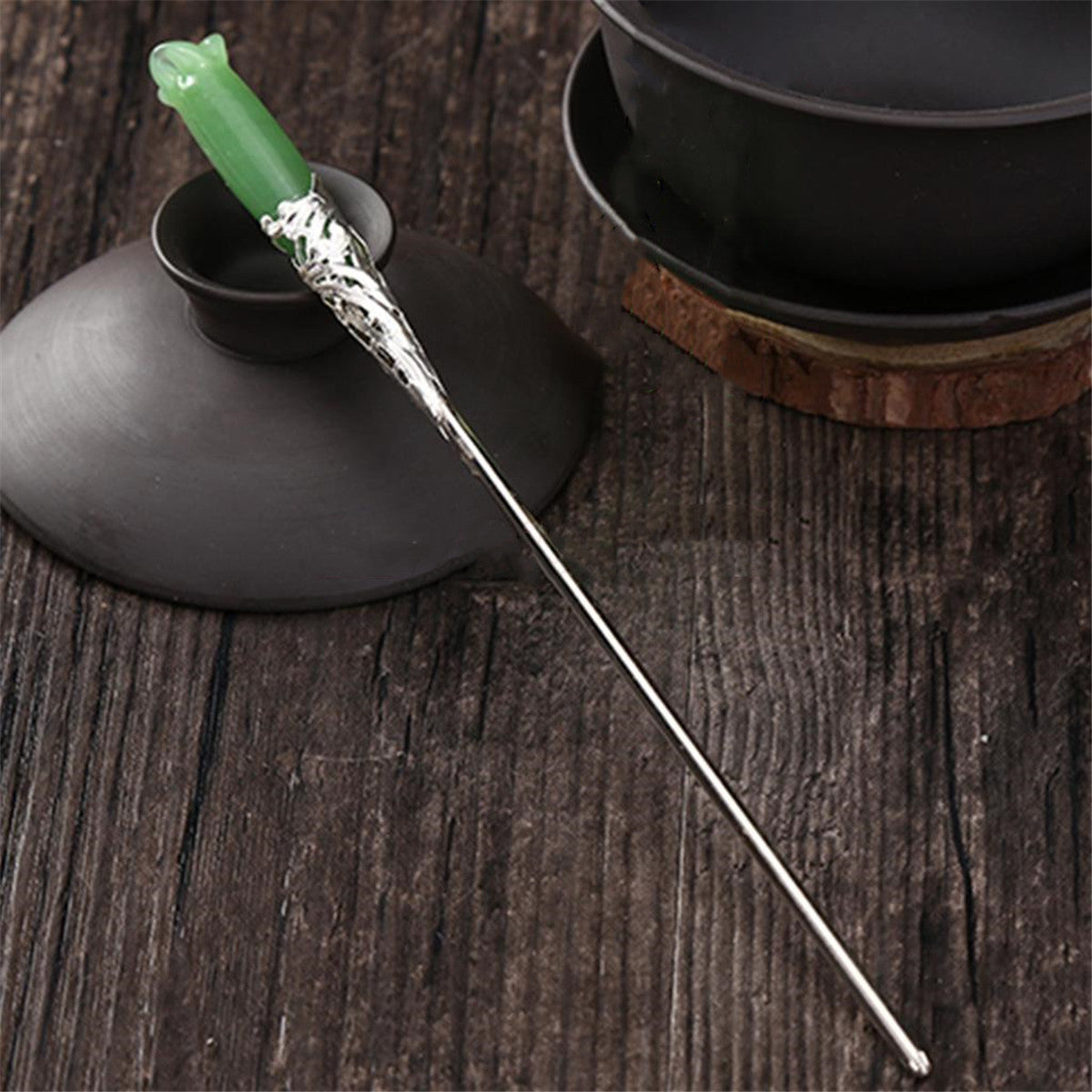 Lady Hair Clips Sticks Green Jade Chignon Chopstick Chinese Hairpins Women Hair Accessories