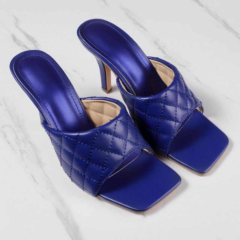 Classic Stiletto Heel Ladies Sandals Individual Heels Square-Toe Solid Shoes Women
