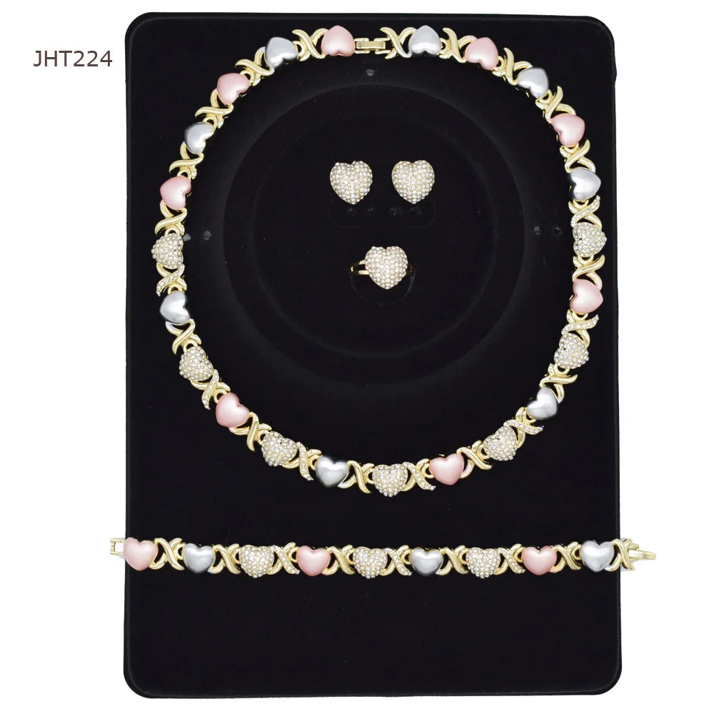 JHT224 High Quality 18K Gold Three Color Rhinestone Jewelry Set XOXO Jewelry Set Women's Jewelry Set
