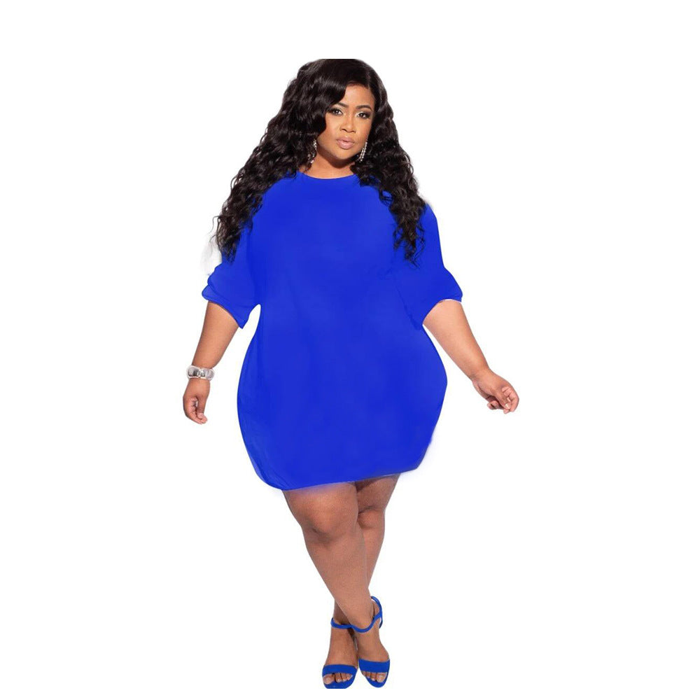 Plus Size Women's Dresses Solid Color Lady Bubble Dress Ladies Plus Size Dresses
