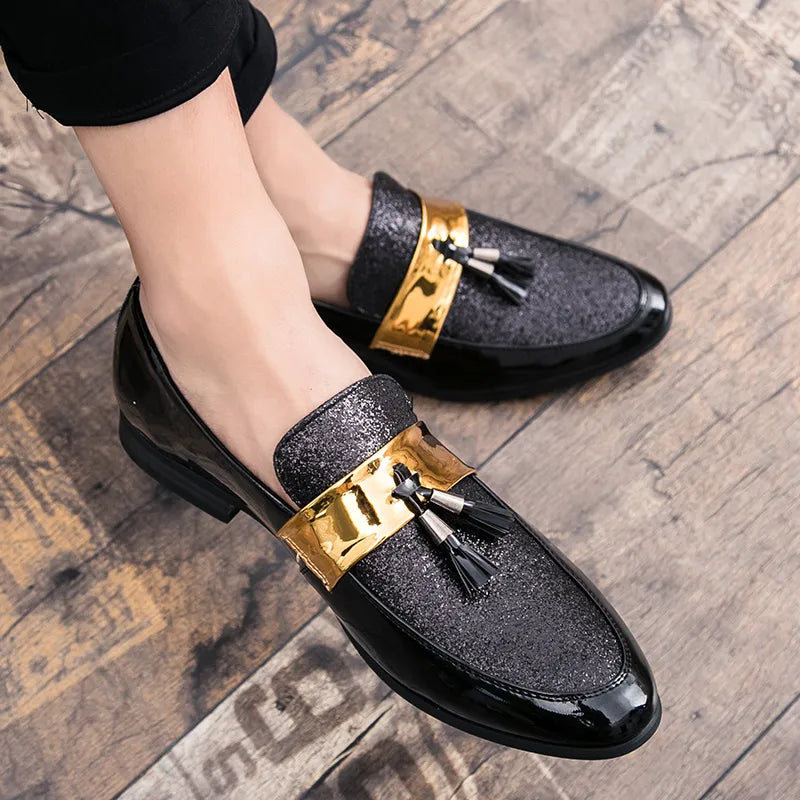 Hot Sale Men Flat Black Golden Formal Patchwork Shoe PU Leather Casual Men Shoes for Man Dress Shoes 2020 New Zapatos Hombre