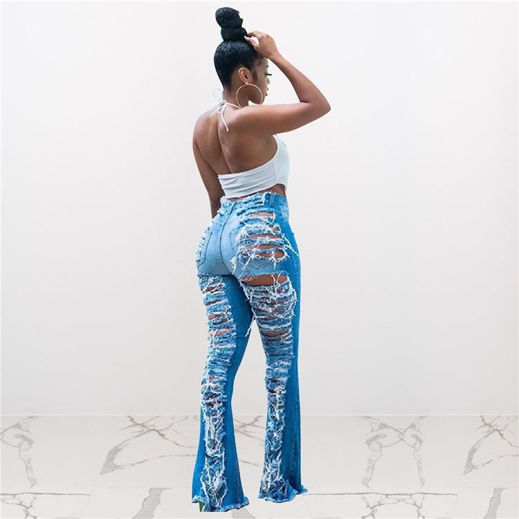 JEAN Lowest Price Hole Zipper Fly Boot Cut Blue Jean Short Casual Pants Denim Jeans