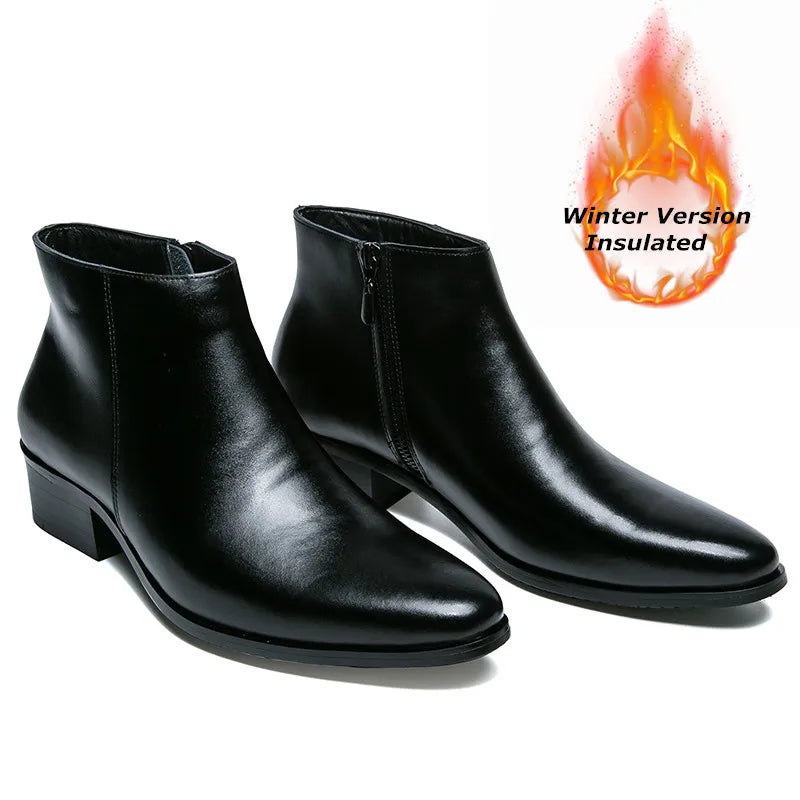 New Italian Genuine Leather Men Boots Business Winter / Spring Zipper / Lace-Up British High Boot Mens Cowhide Pointy Boots