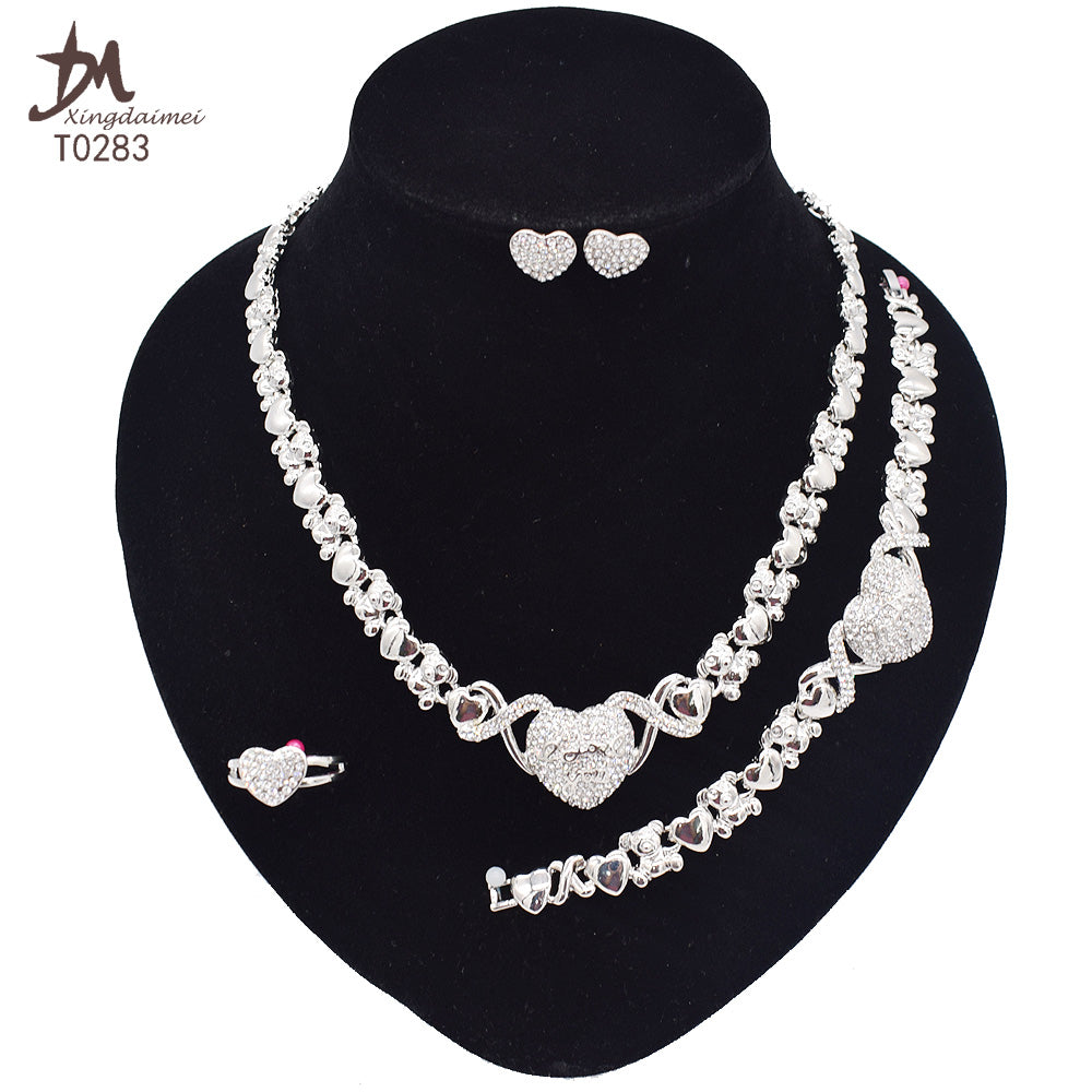 T0245 High Quality 14K Gold Plating Jewelry Women Jewelry Set 14k Gold Plating Diamond XOXO Jewelry Set