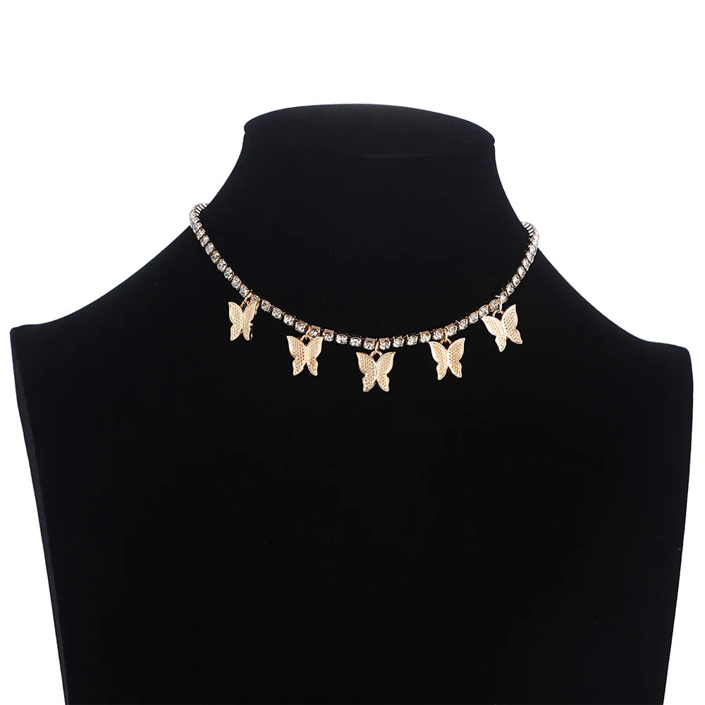 Butterfly Necklace for Women Jewellery Butterfly  Choker Shiny Crystal Clavicle Chain Bling Bling Jewelry