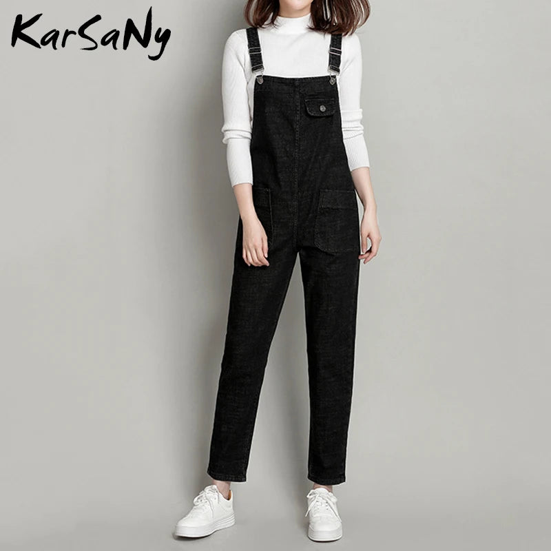 KarSaNy Denim Overalls Jeans Women Jumpsuit Mom Denim Jeans Woman Casual Blue Jean Overalls for Women Elegant Autumn