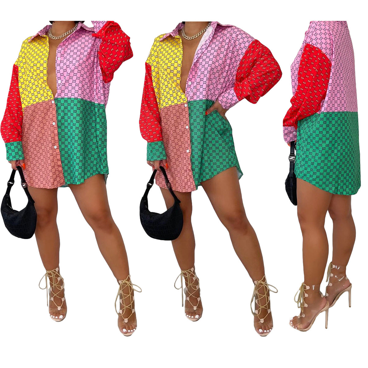 Fall Skirt Dresses Women Clothing Printing Dress Autumn Color Matching Women Skirt Dresses