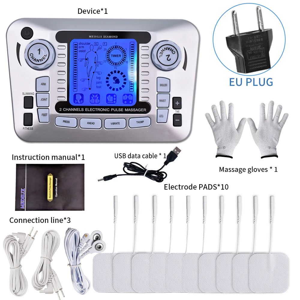 Electric Pulse Massager Tens EMS Muscle Stimulator 12Modes Digital Therapy Machine Massager Pain Relief Tool Health Care Machine