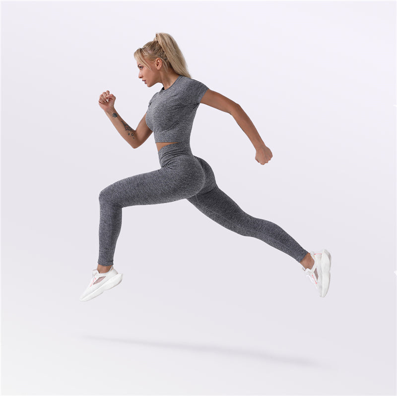 Factory New Design Seamless Fitness Crop Tops and Tight Pants Ladies  2 Pcs Seamless Sportswear Fit Activewear Set for Women